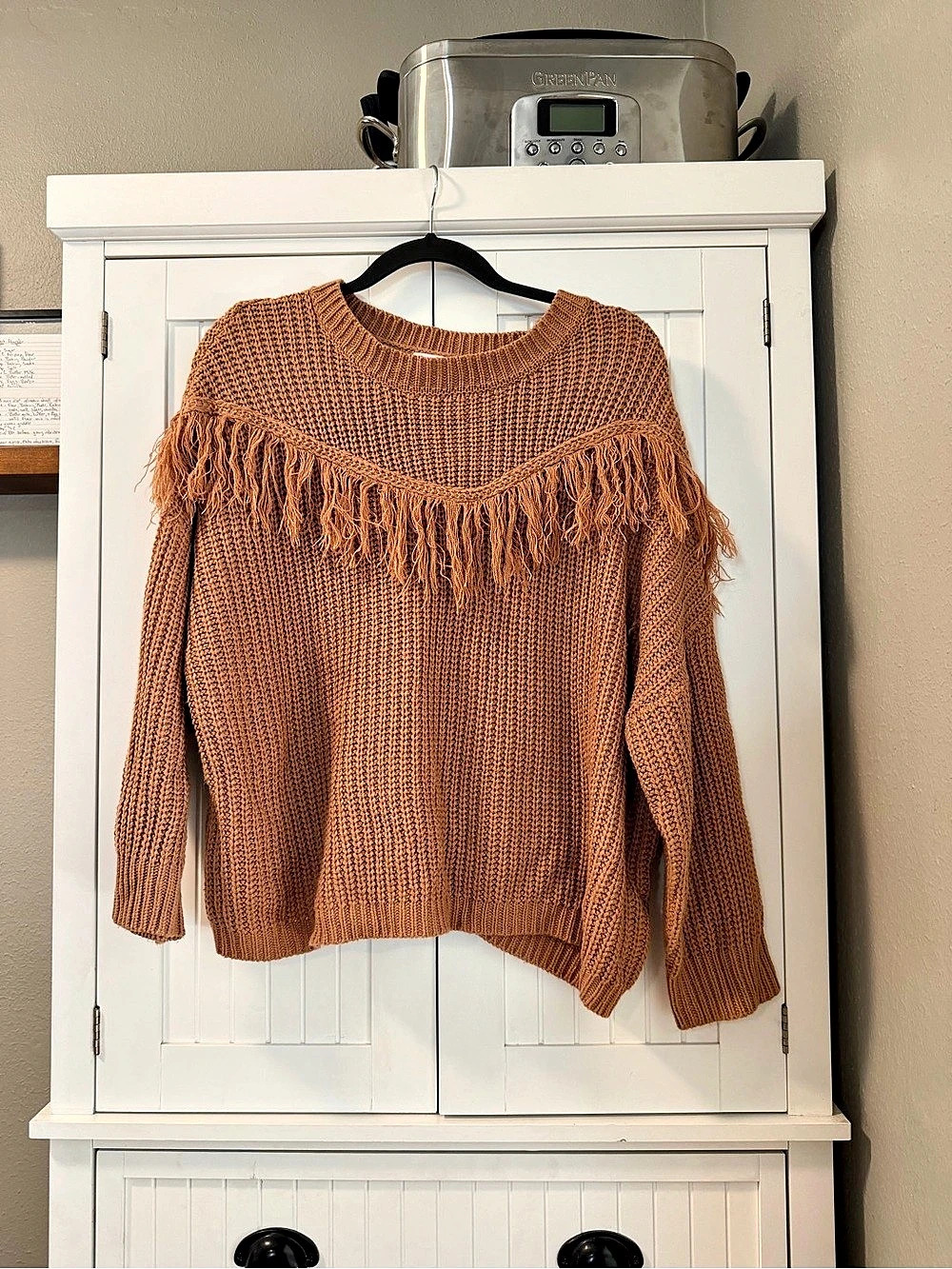 Fringe Knit Sweater in Brown Like New